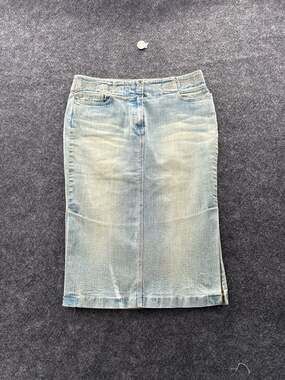 MNG Jeans Mango Embroidered Denim Midi Skirt Size 4